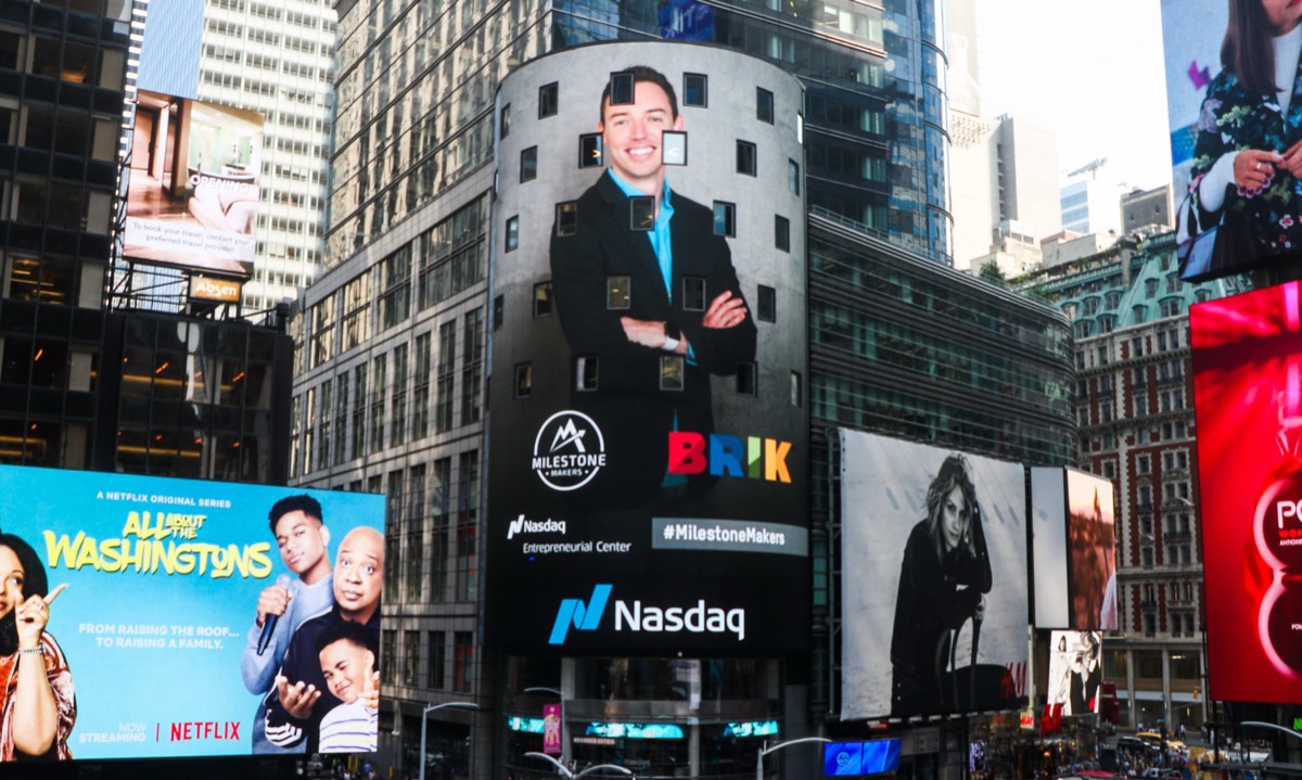 Brett Miller on the Nasdaq billboard in Times Square