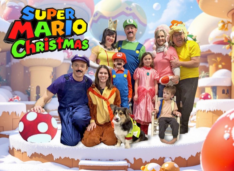 The Miller family dressed as Super Mario characters